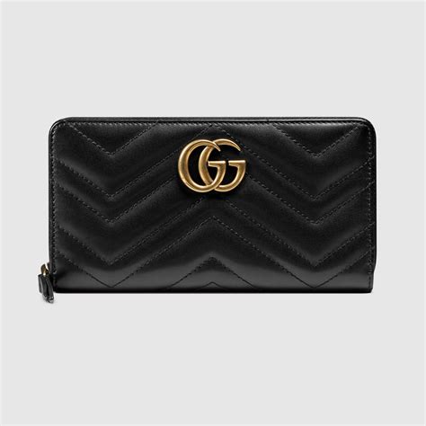 Gucci Marmont Zip Around Long Wallet 443123 Indigo Blue Gold 